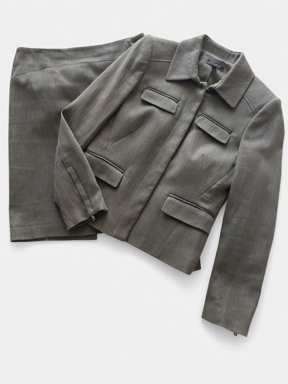Ann Taylor Women’s Cotton Linen Olive Green Jacket & Skirt - Size 8